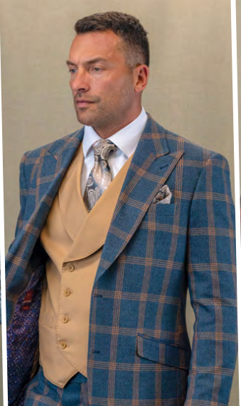 STATEMENT FALO 3PC TAILORED FIT, FLAT FRONT PANTS SUPER 180’S