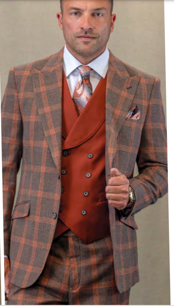 STATEMENT FALO 3PC TAILORED FIT, FLAT FRONT PANTS SUPER 180’S