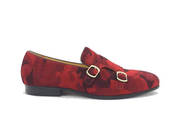 Printed Suede Double Monk Straps