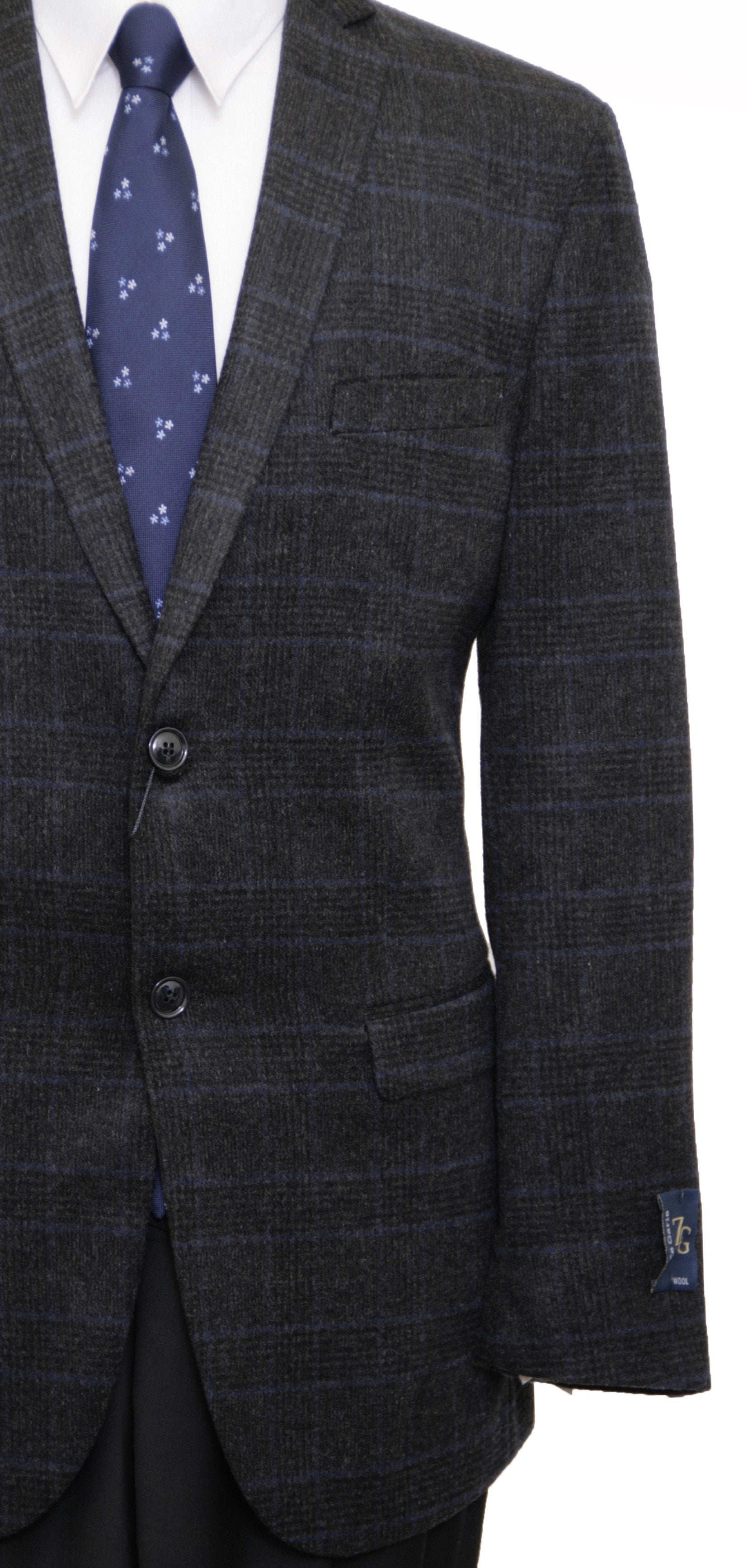 Mens Wool Two Button Window Pane Notch Lapel Sports Coat Blazer Jacket