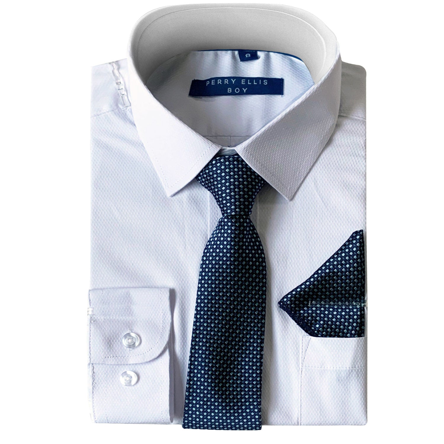 Perry Ellis Boys Dress Shirts w Indigo Tie Solid Shirts w Patterned Tie