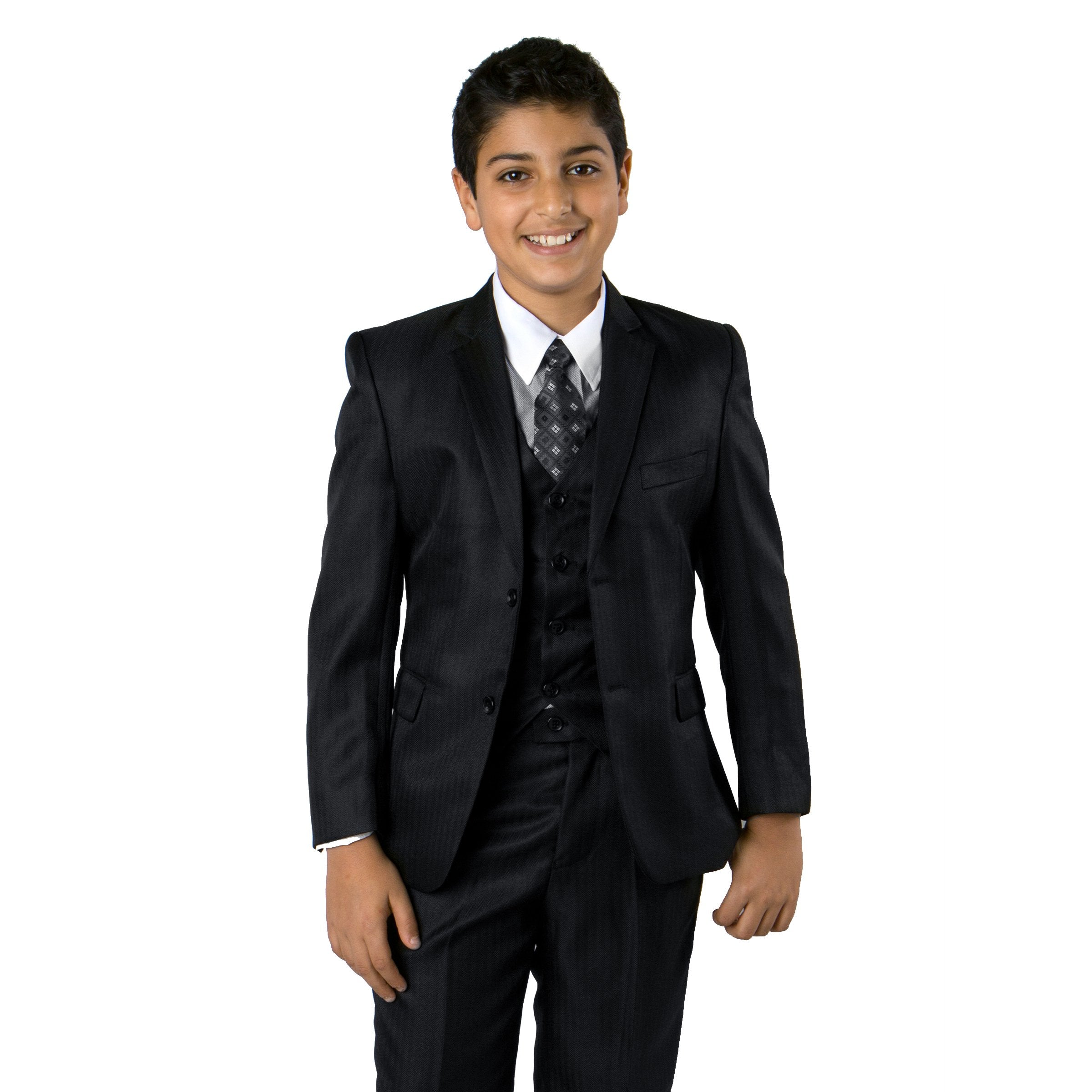 5 PC Boy's Herringbone Suit With Free Matching Shirt & Tie Suits For Boy's