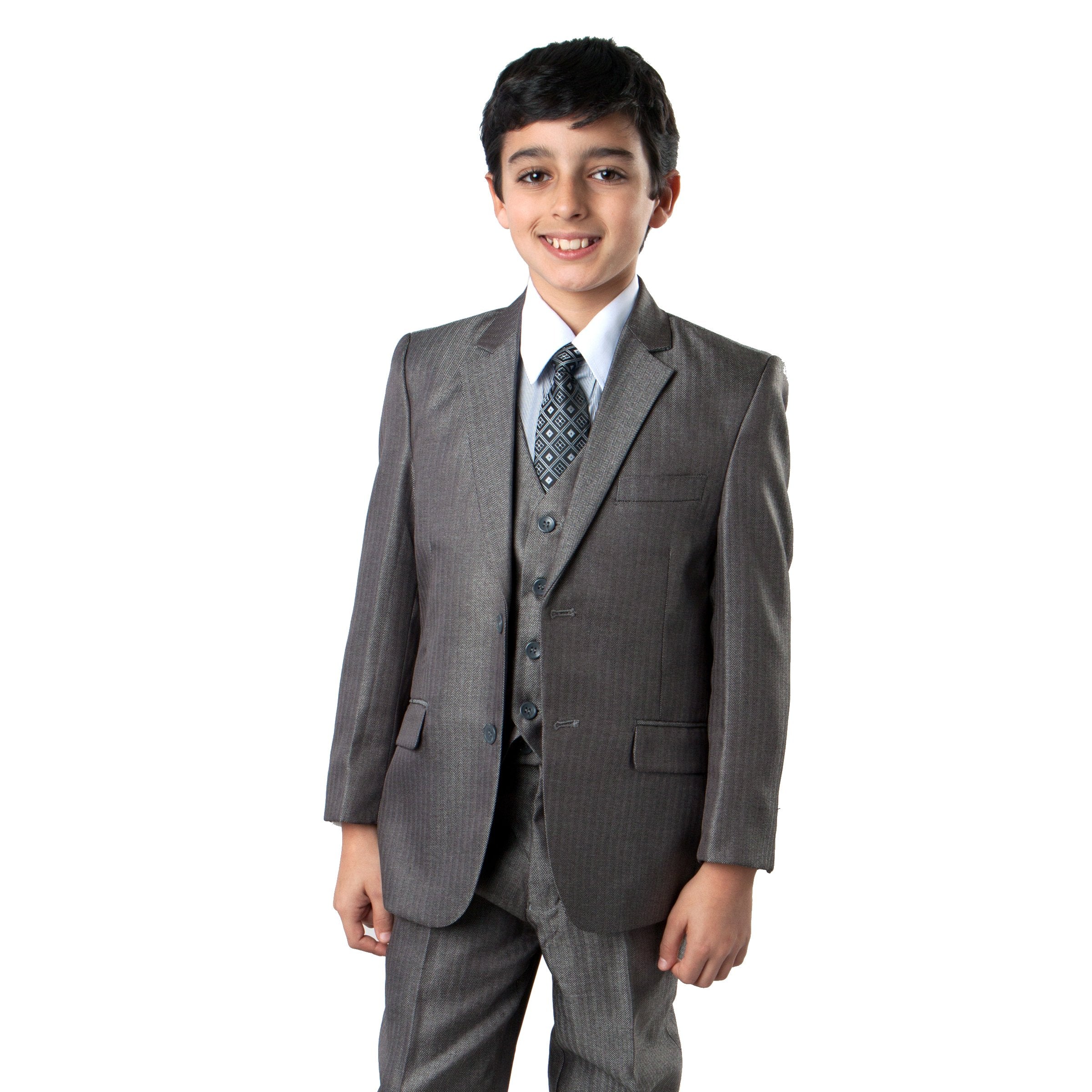 5 PC Boy's Herringbone Suit With Free Matching Shirt & Tie Suits For Boy's