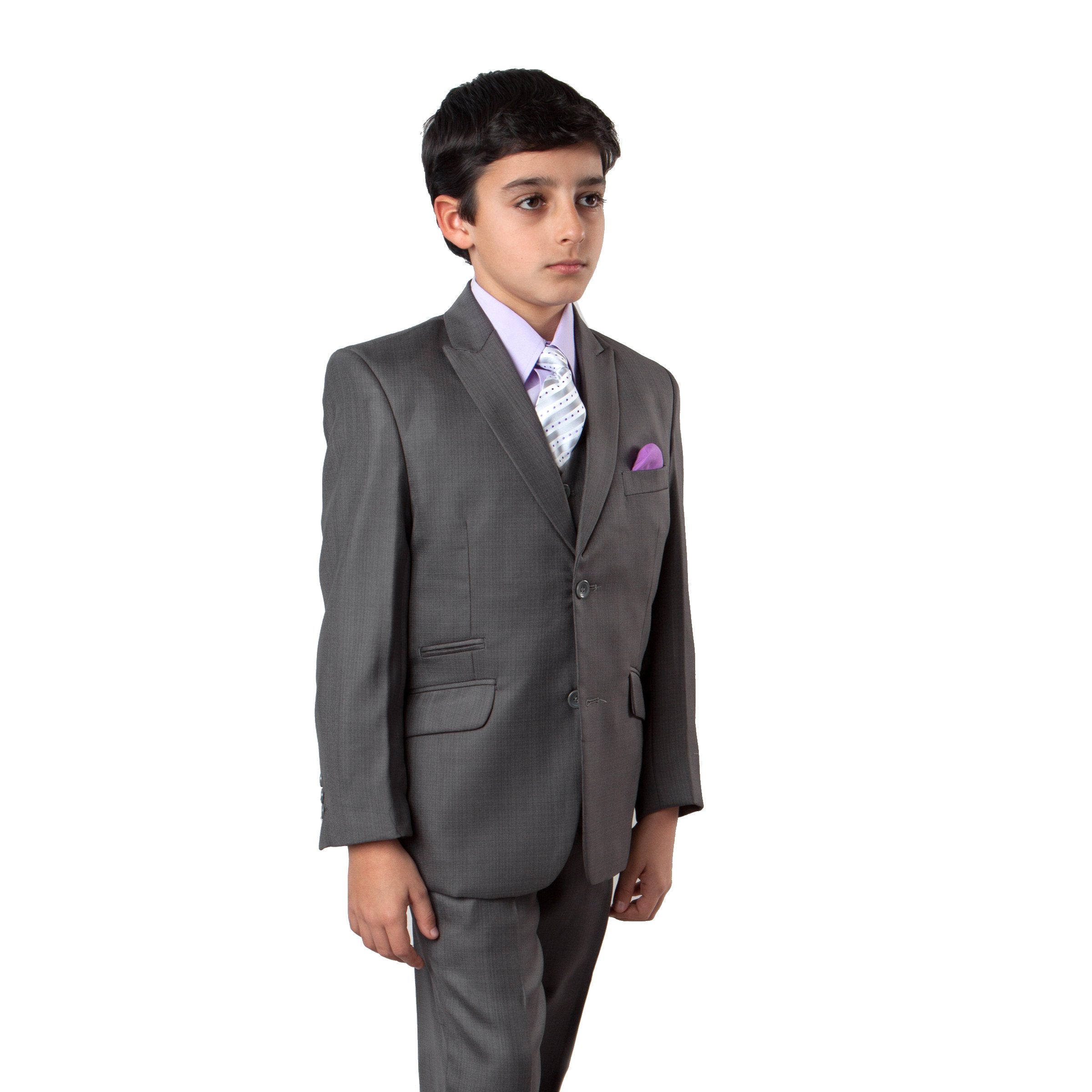 5-PC Boy's Solid Suit with Matching Shirt & Tie Suits For Boy's
