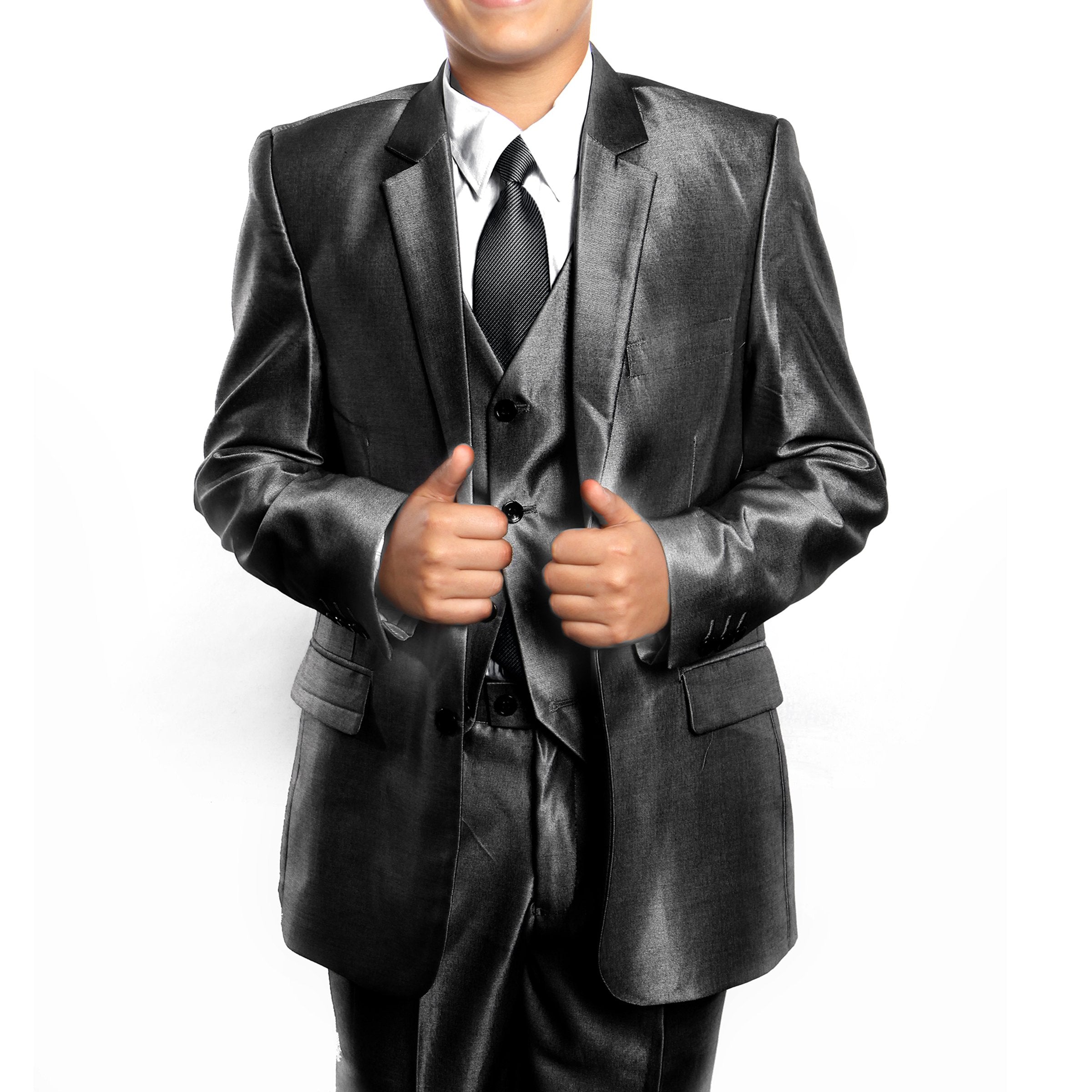 3-PC Boy's Solid Sharkskin Suit with Dress Shirt & Tie Suits For Boy's
