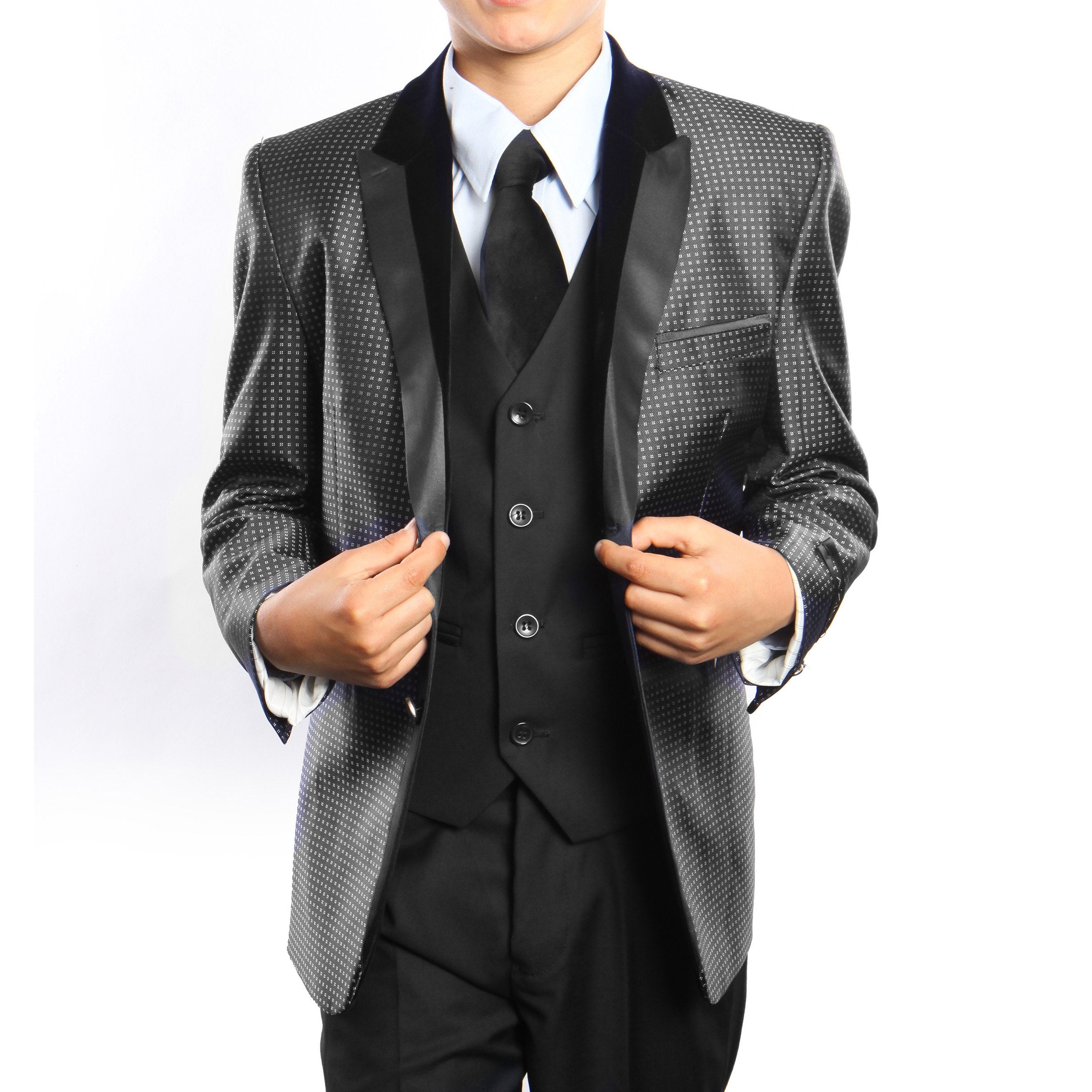 Micro Dot Pattern Suit With Shirt & Tie Suits For Boy's