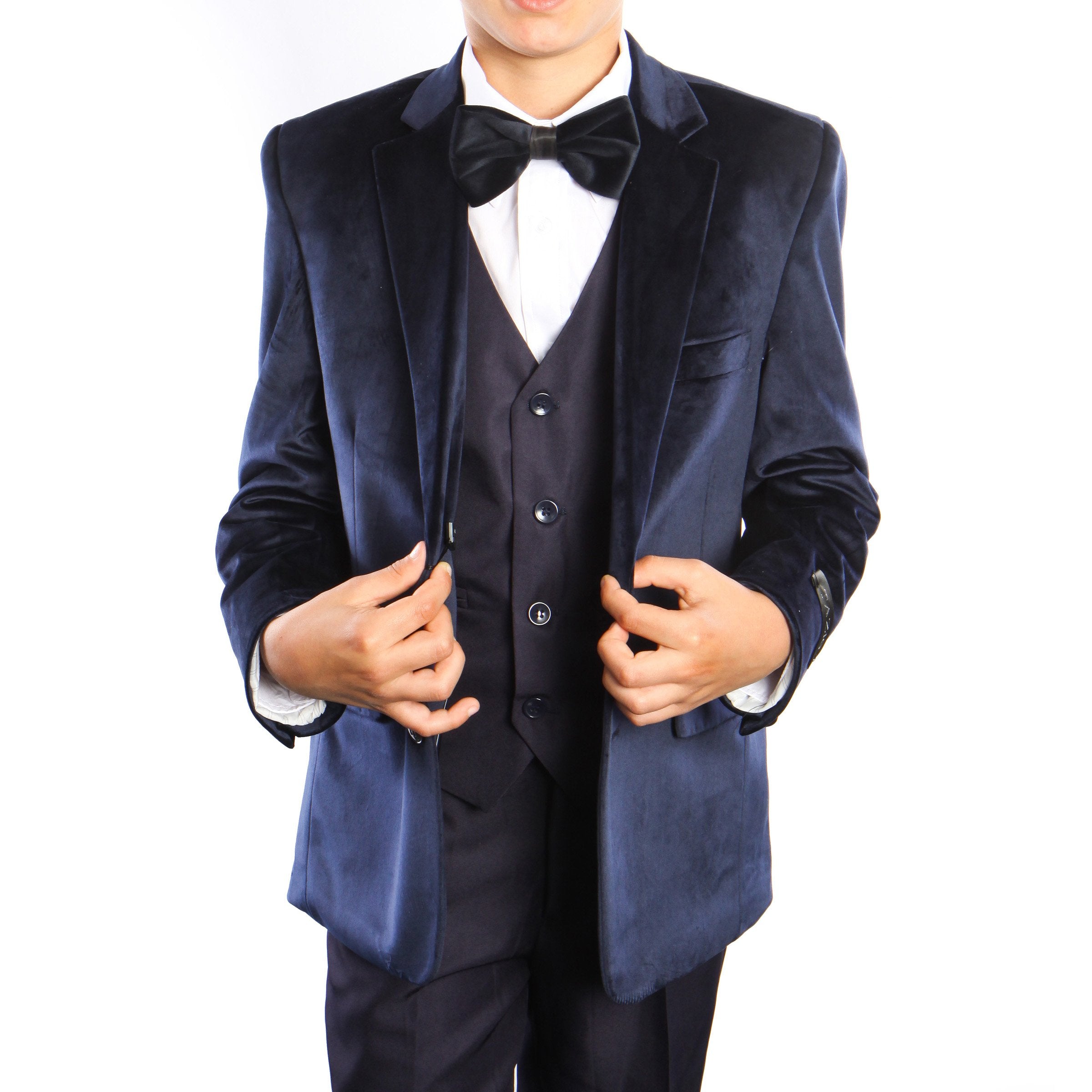 3-Piece Velvet Jacket Set With Shirt & Bow Tie Suits For Boy's