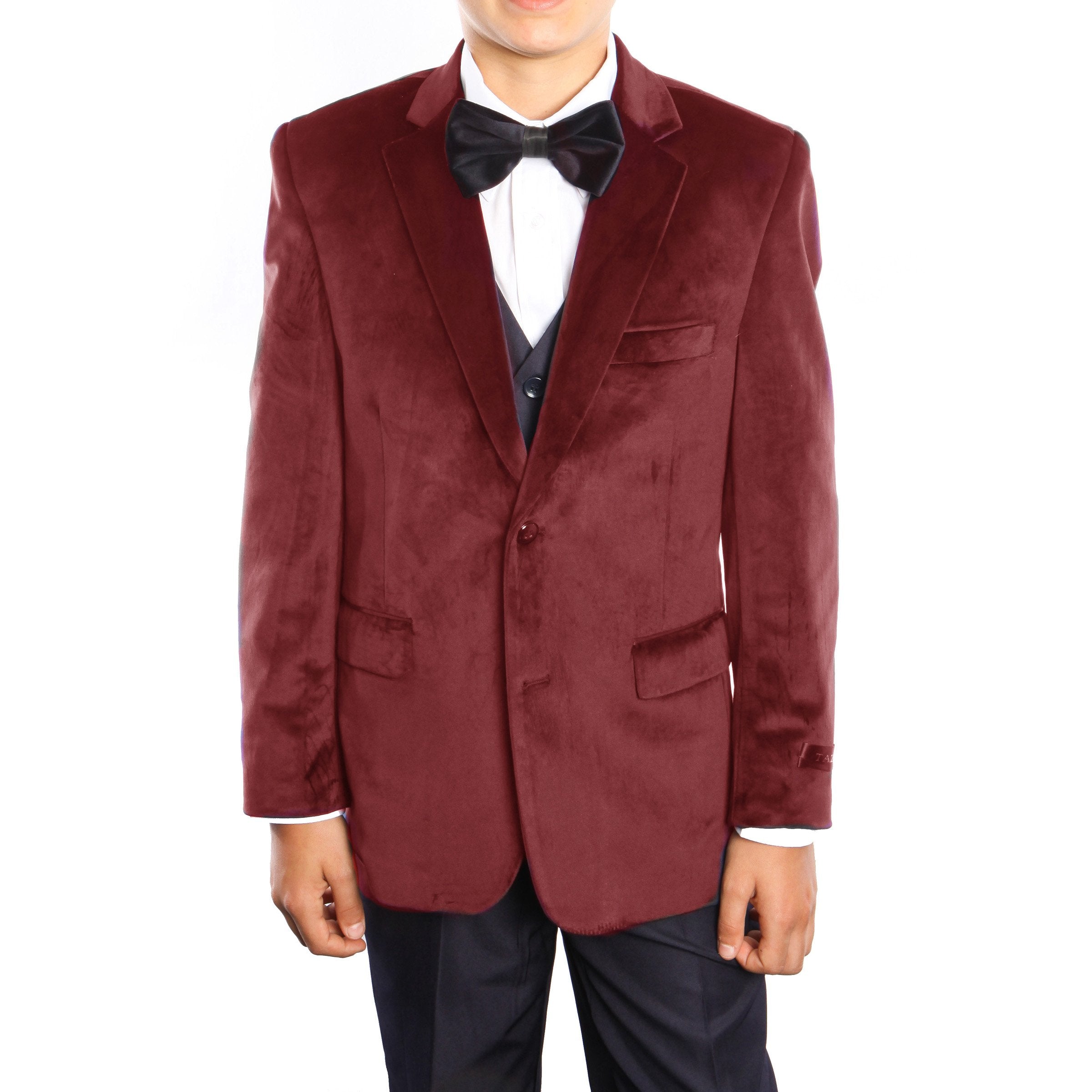 3-Piece Velvet Jacket Set With Shirt & Bow Tie Suits For Boy's