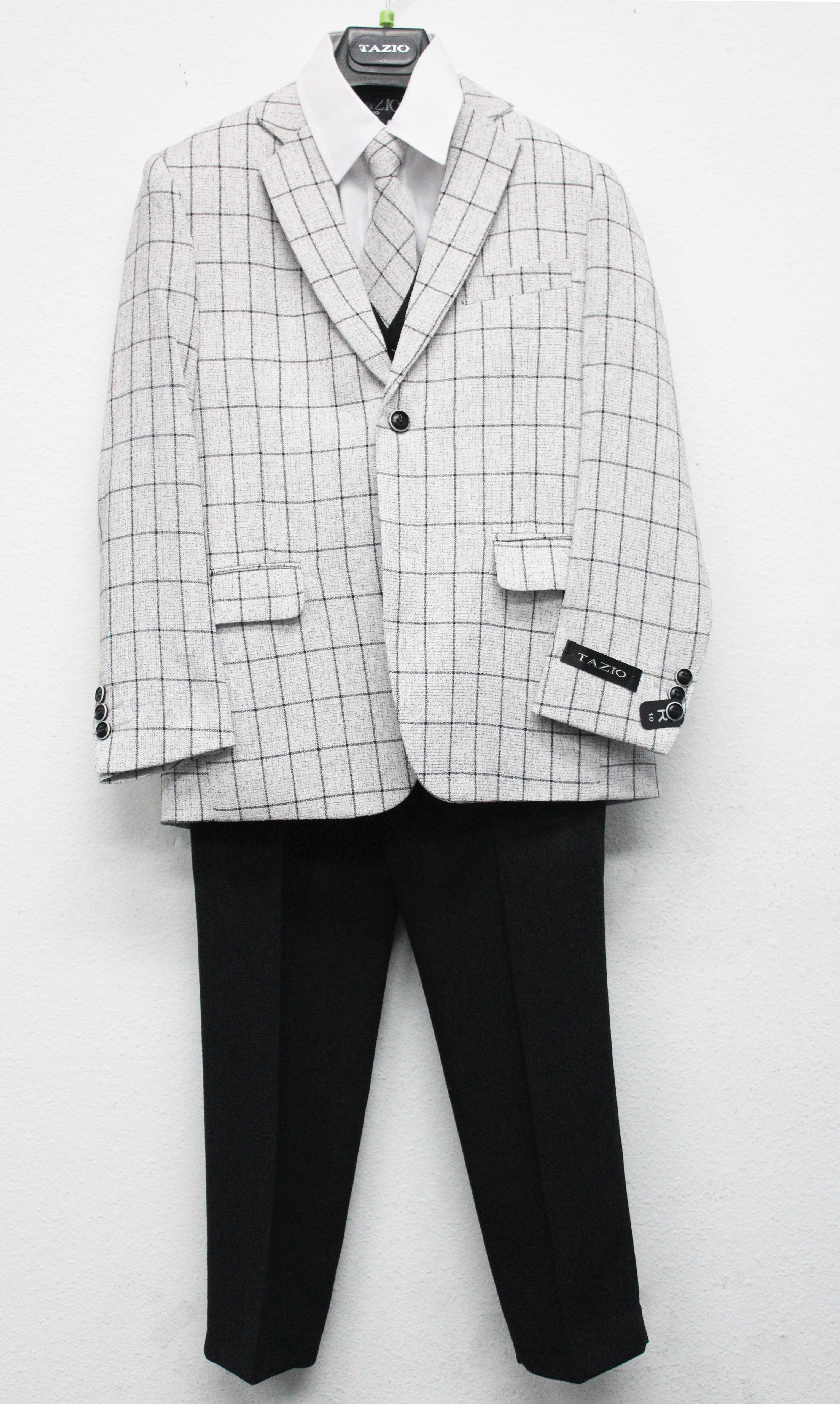 Tazio Grey / Black Windowpane Formal Suits For Boys