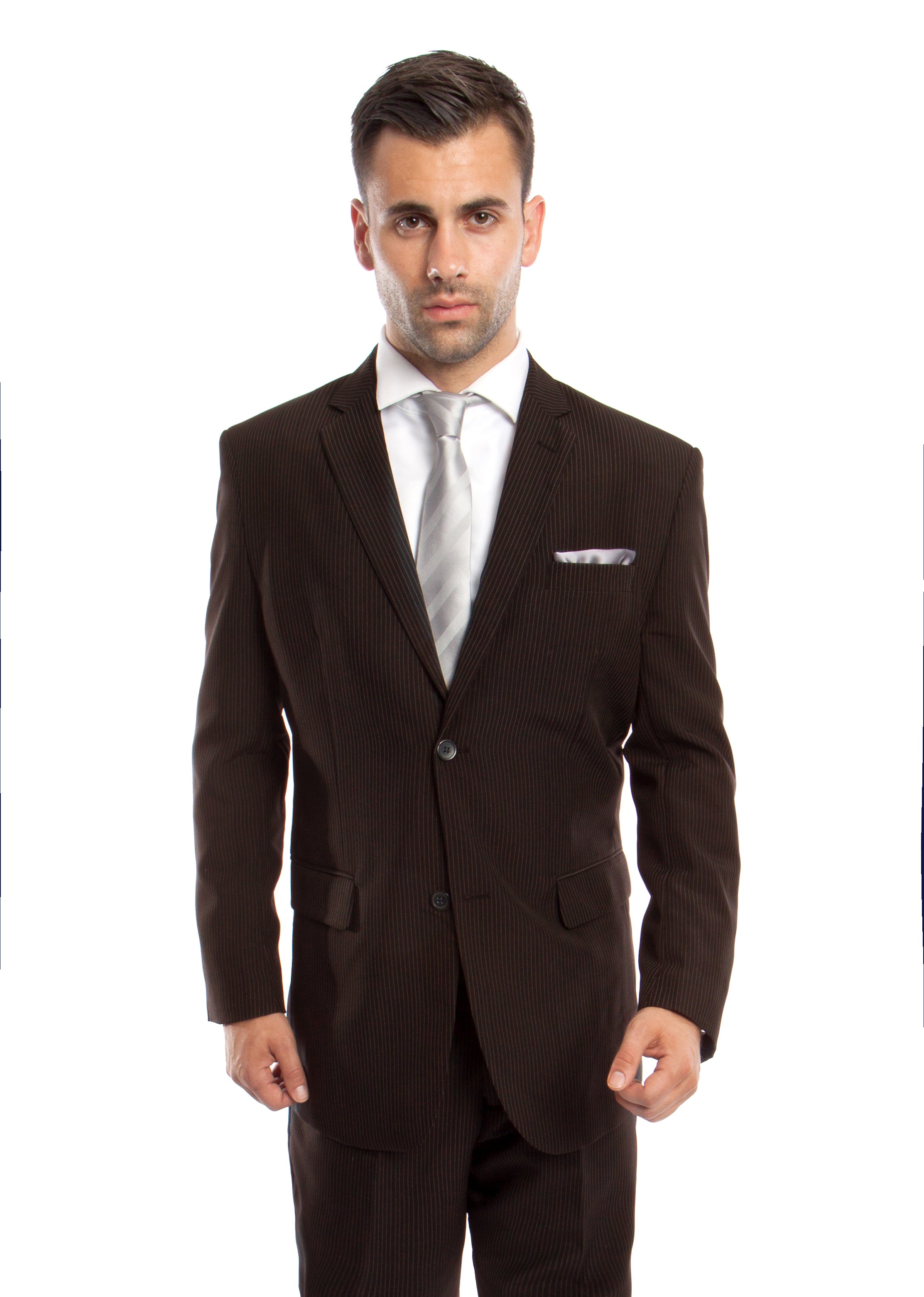 Brown / Lt. Brown Solid 2-PC Regular Modern Fit Suits For Men