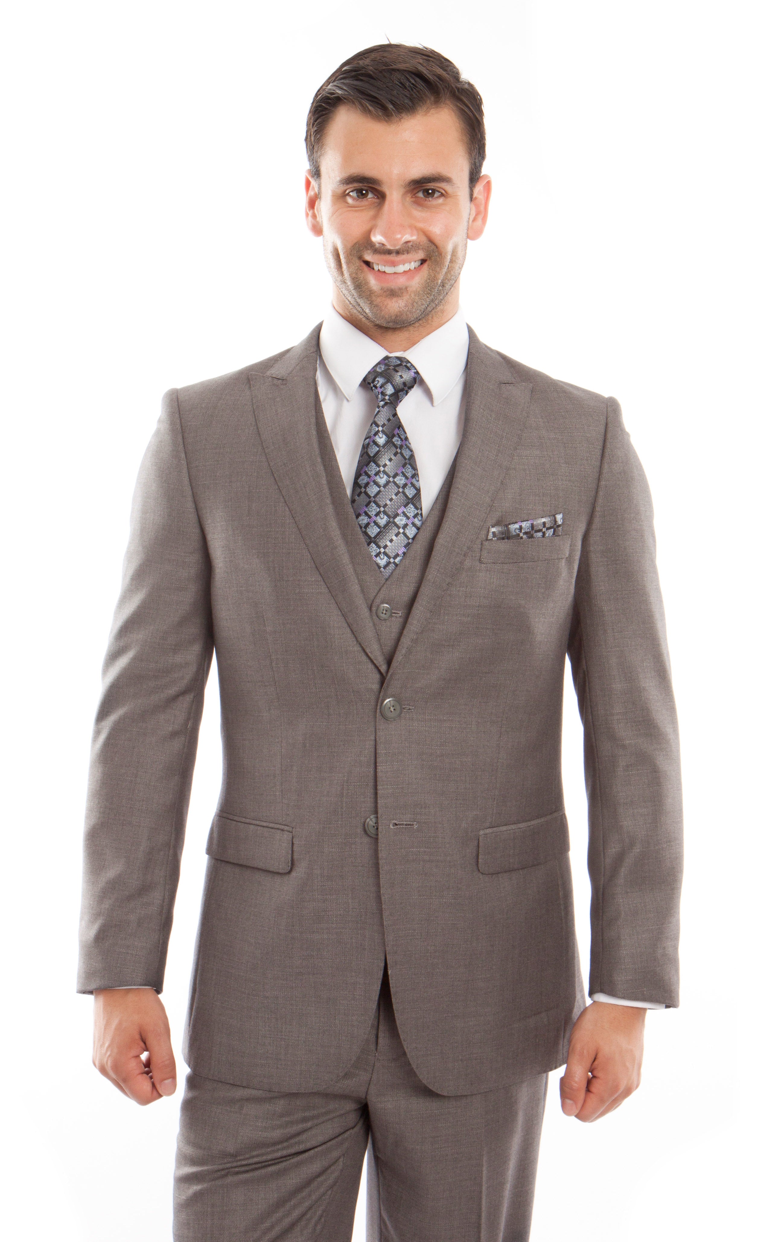 Mid. Taupe 3-PC Slim Fit Stretch Suits For Men