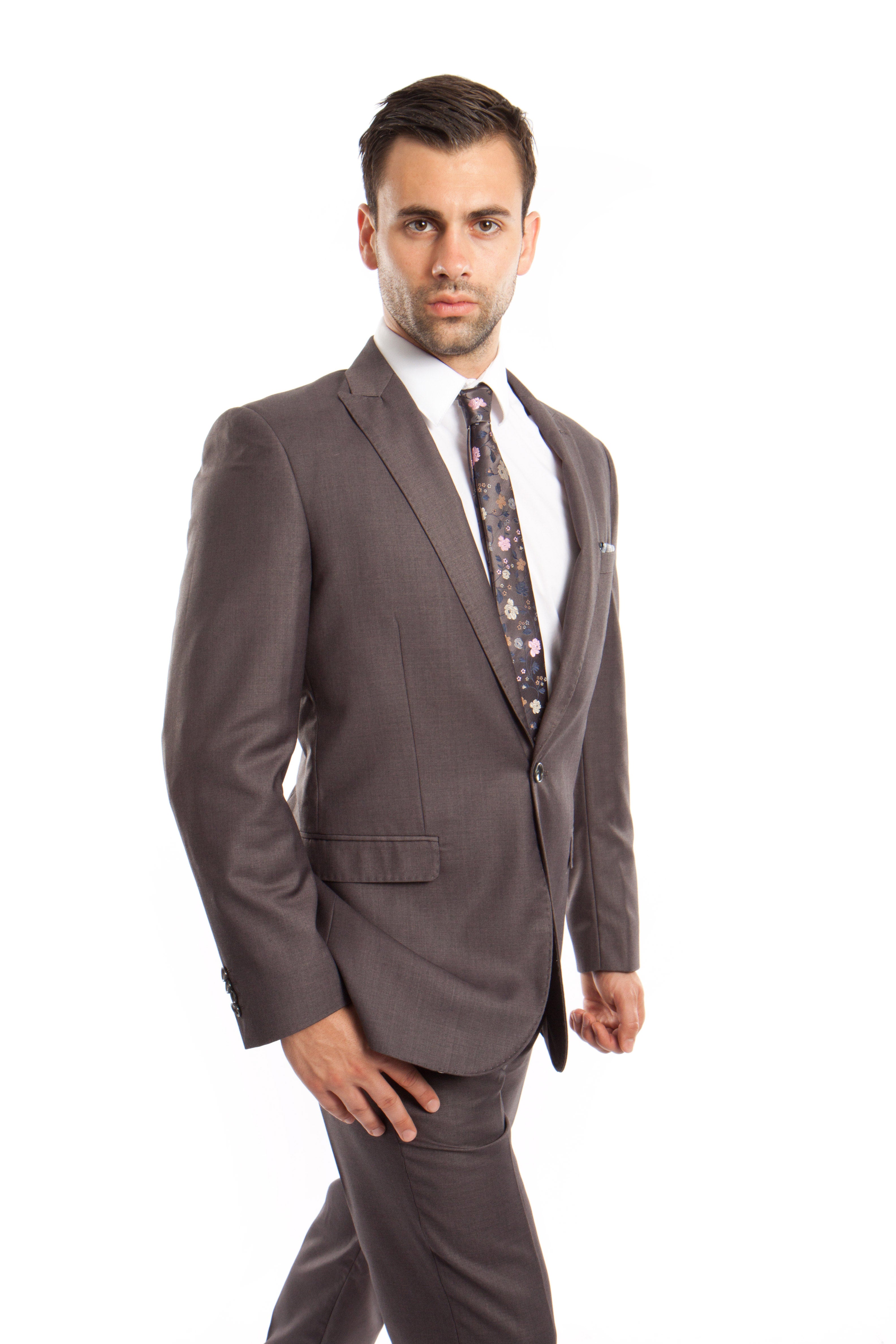 Gray Solid 2-PC Slim Fit Performance Stretch Suits For Men