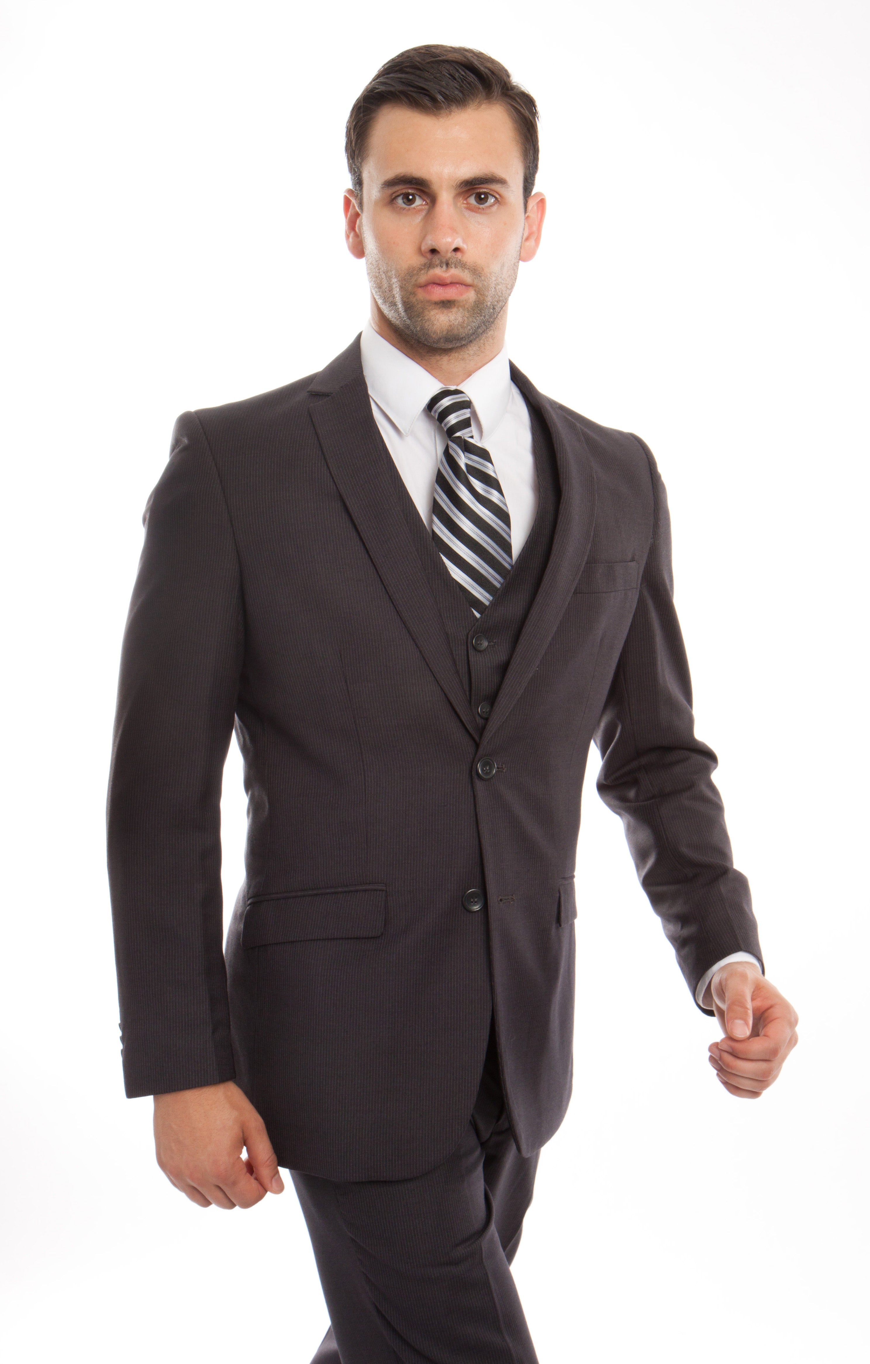 Gray Pinstripe Tone on Tone 3-PC Slim Fit Stretch Suits For Men