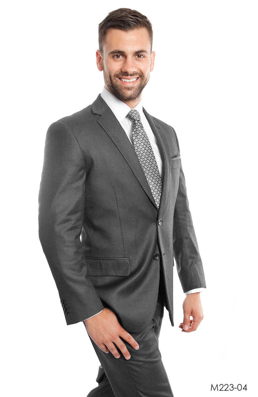 Gray Solid 2-PC Modern Fit Suits For Men