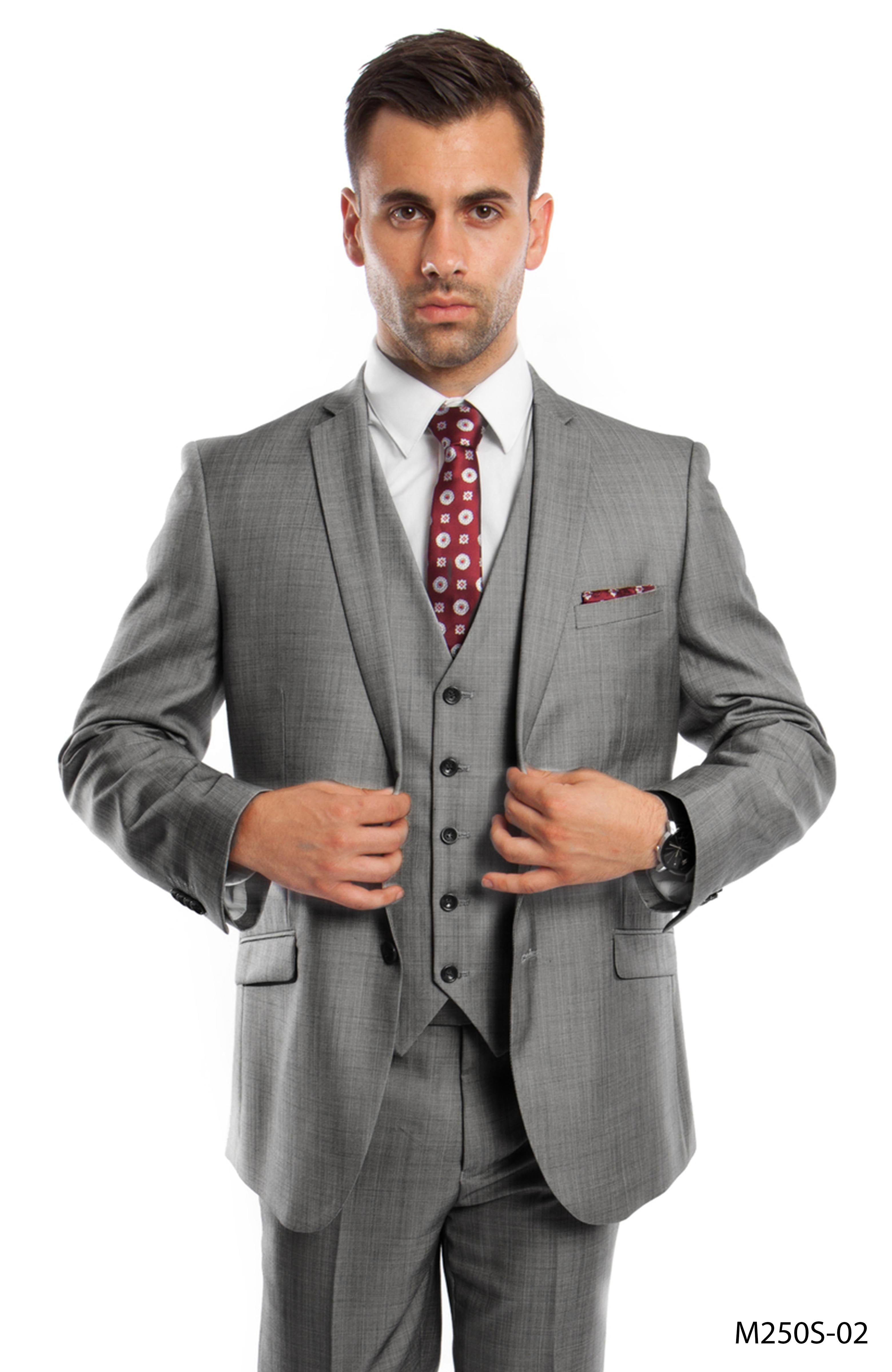 Gray 3-PC Slim Fit Performance Stretch Suits For Men