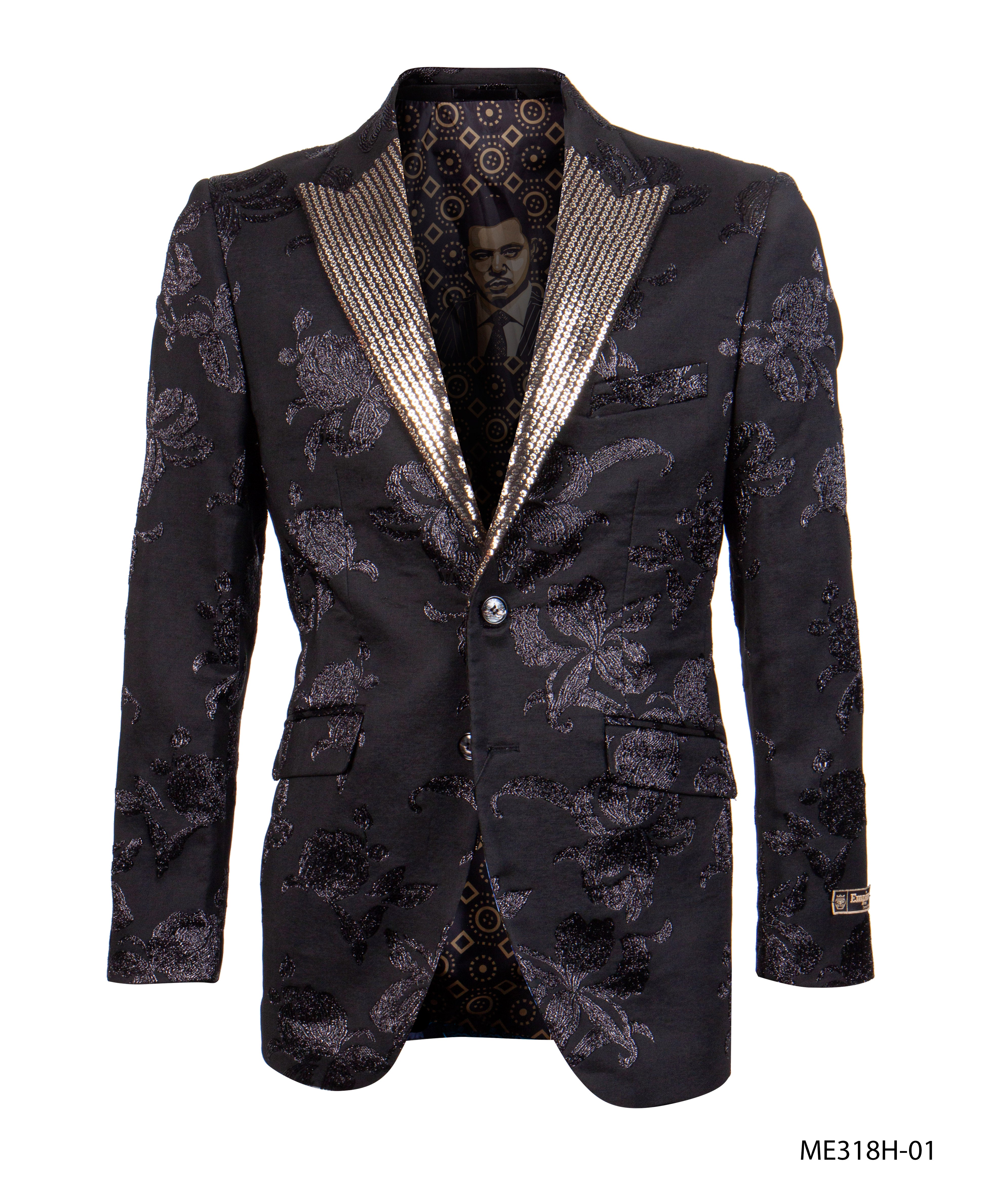 Black/Gold Empire Show Blazers Formal Dinner Suit Jackets For Men ME318H-01