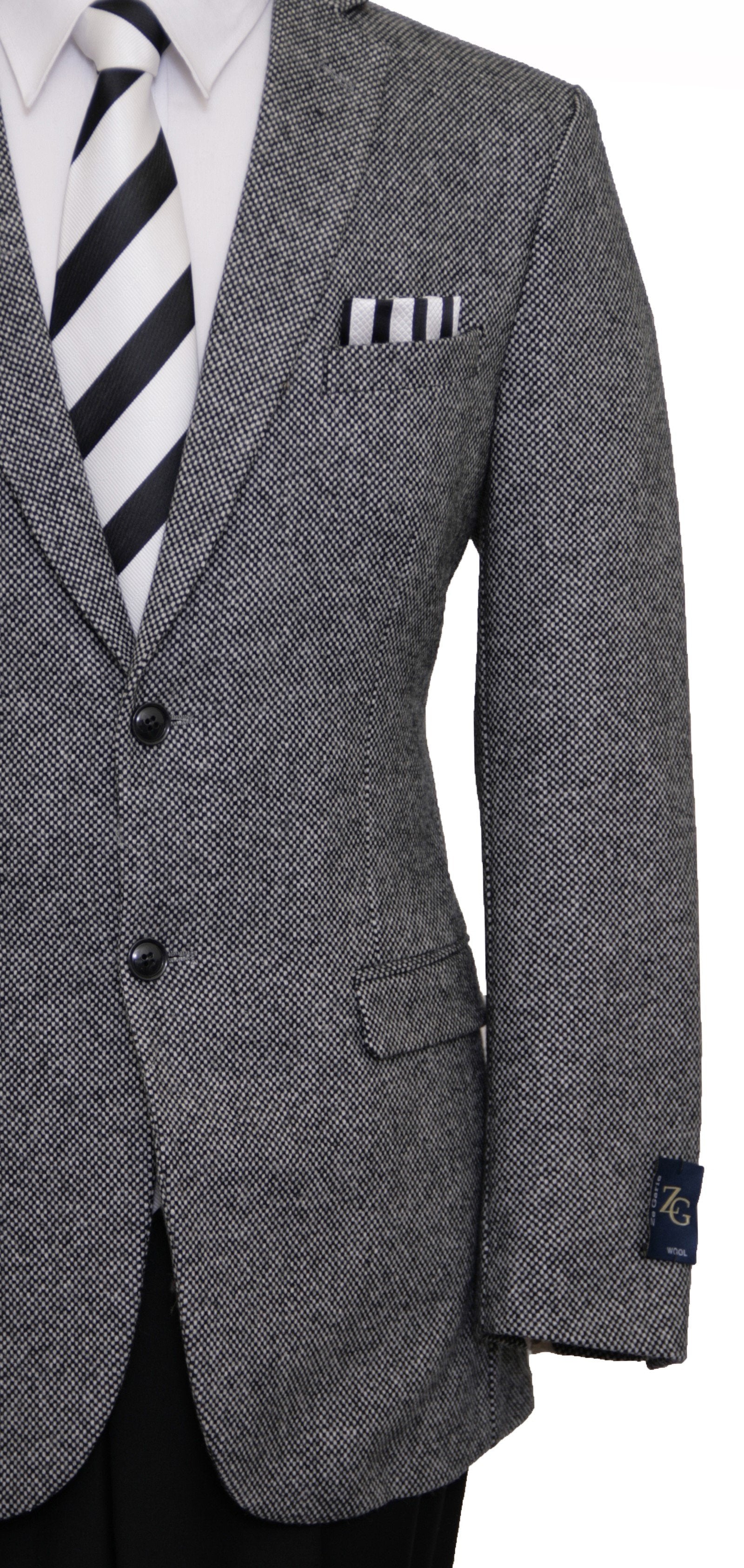 Mens Wool Two Button Solid Textured Notch Lapel Sports Coat Blazer Jacket