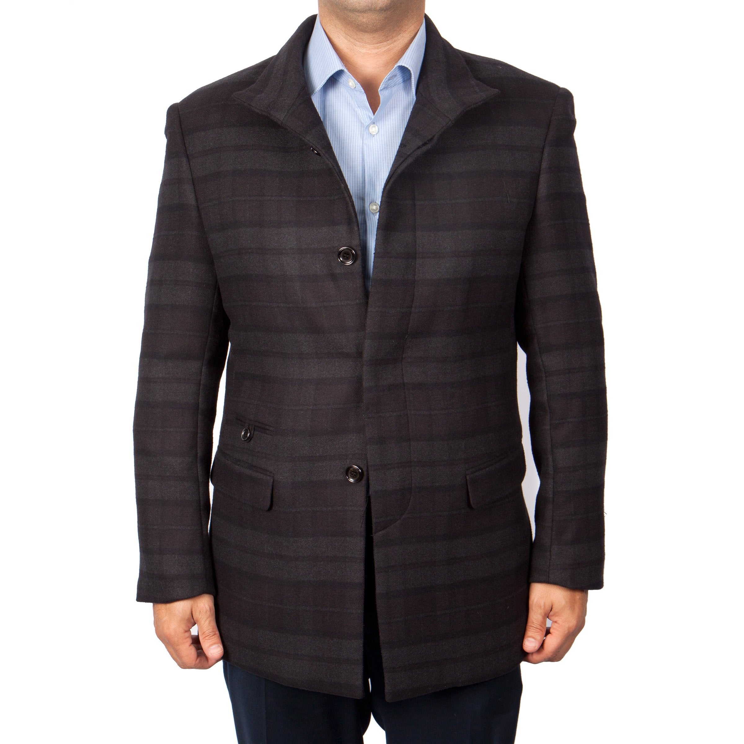 Mens Wool Two Button Madras Pattern Notch Lapel Sports Coat Blazer Jacket