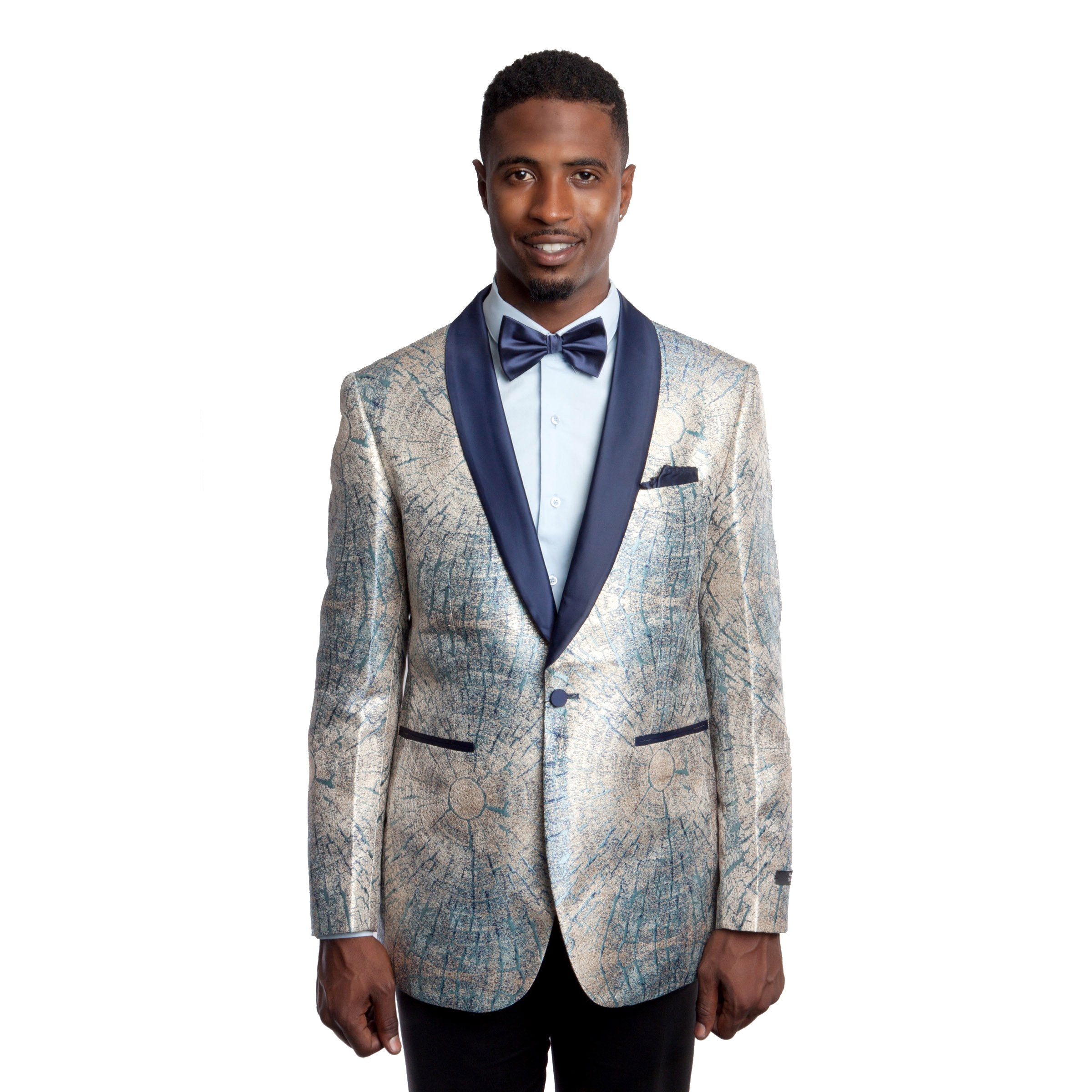 Modern Fit Shiny Pattern Design Satin Shawl Collar Blazer Jacket For Men