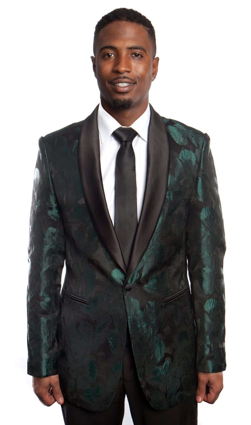 Modern Fit Satin Shawl Lapel Floral Pattern Mens Sports coat Blazer Jacket For Men