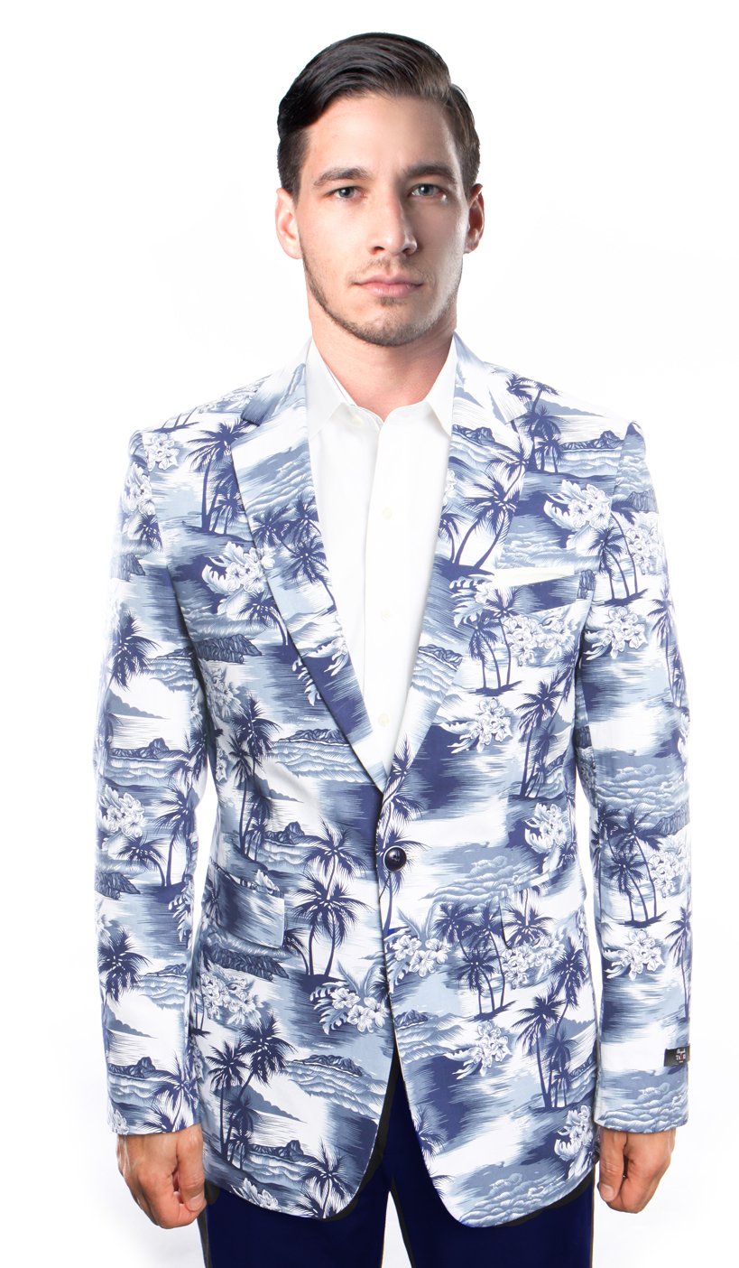 Modern Fit Notch Lapel Tropical Pattern Mens Sports coat Blazer Jacket For Men