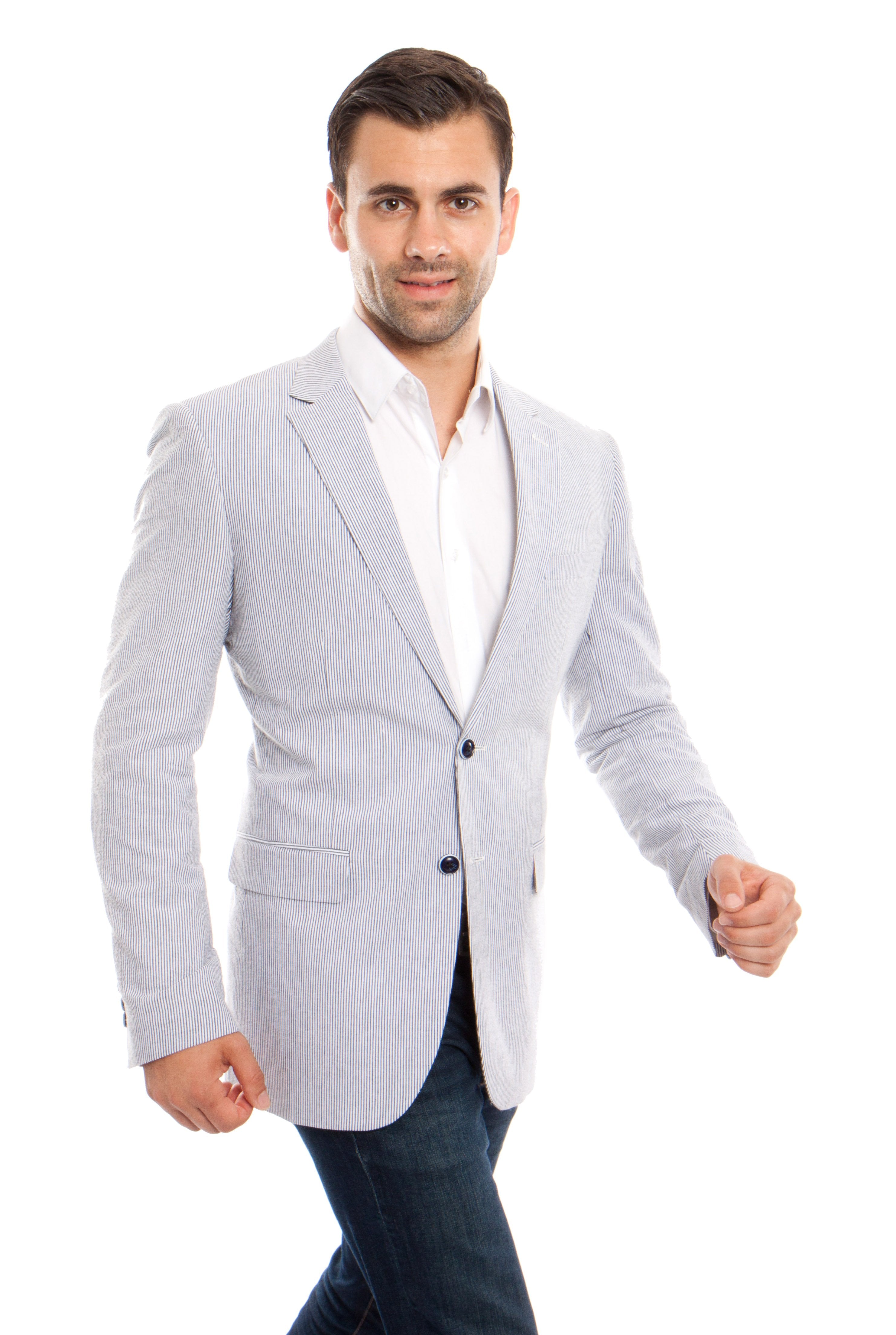 Modern Fit Seersucker Suits Sports coat Blazer Jacket For Men