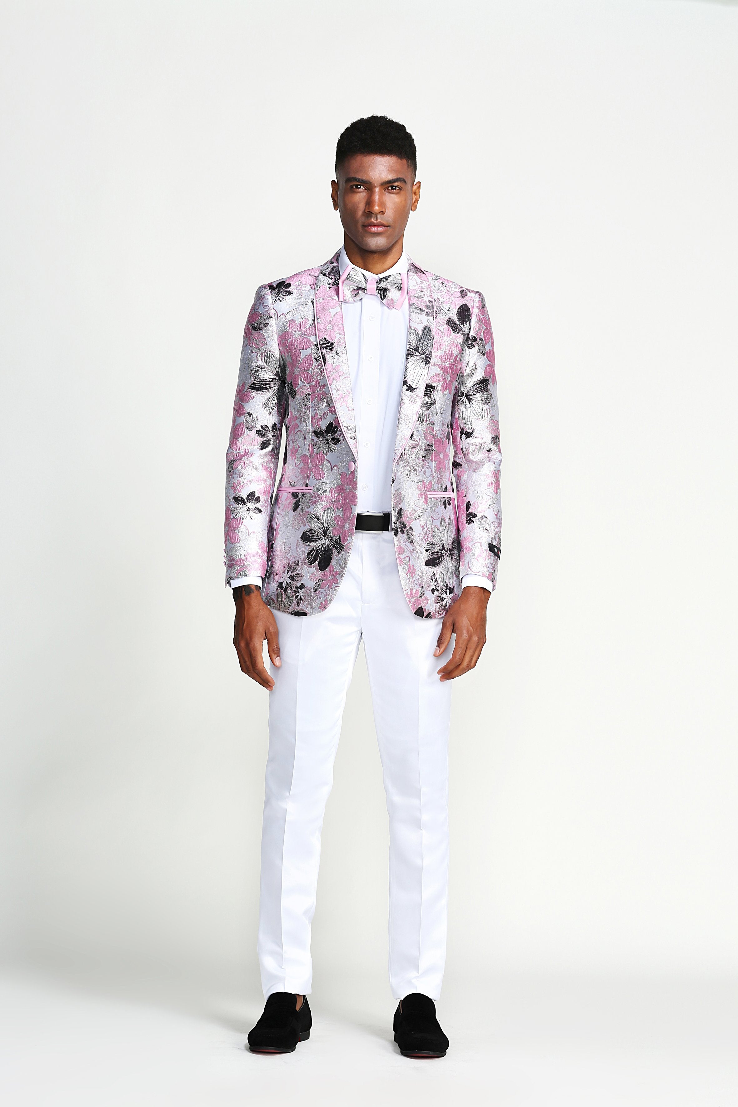 Slim Fit Floral Pattern Tone on Tone w/ Trim Lining Sports coat Blazer Jacket For Men