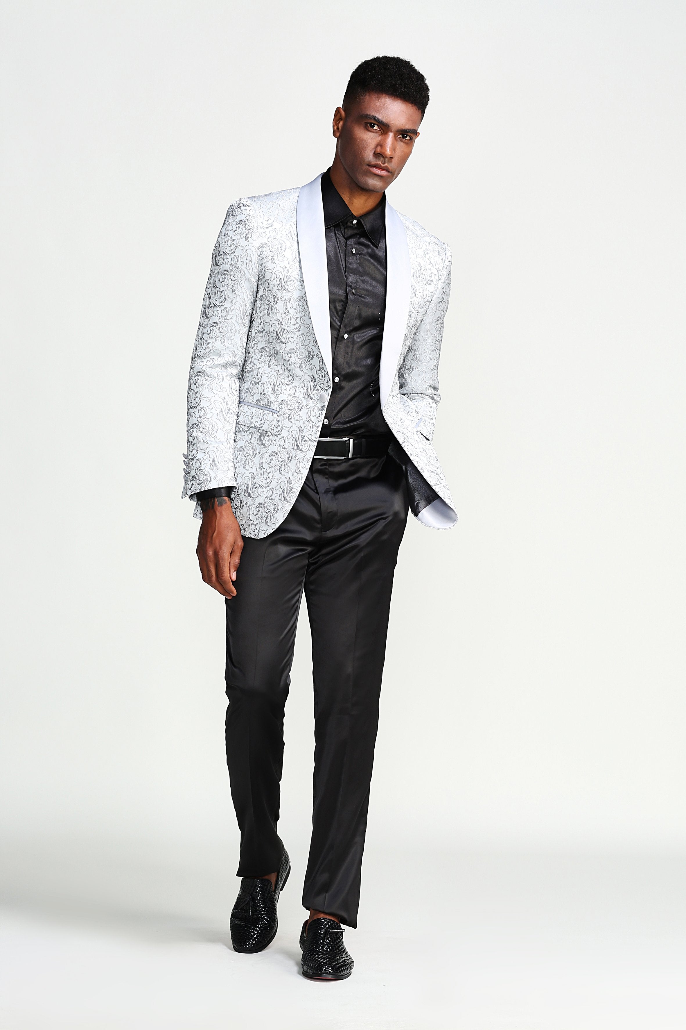 Slim Fit Paisley Pattern Satin Shawl Collar Sports coat Blazer Jacket For Men