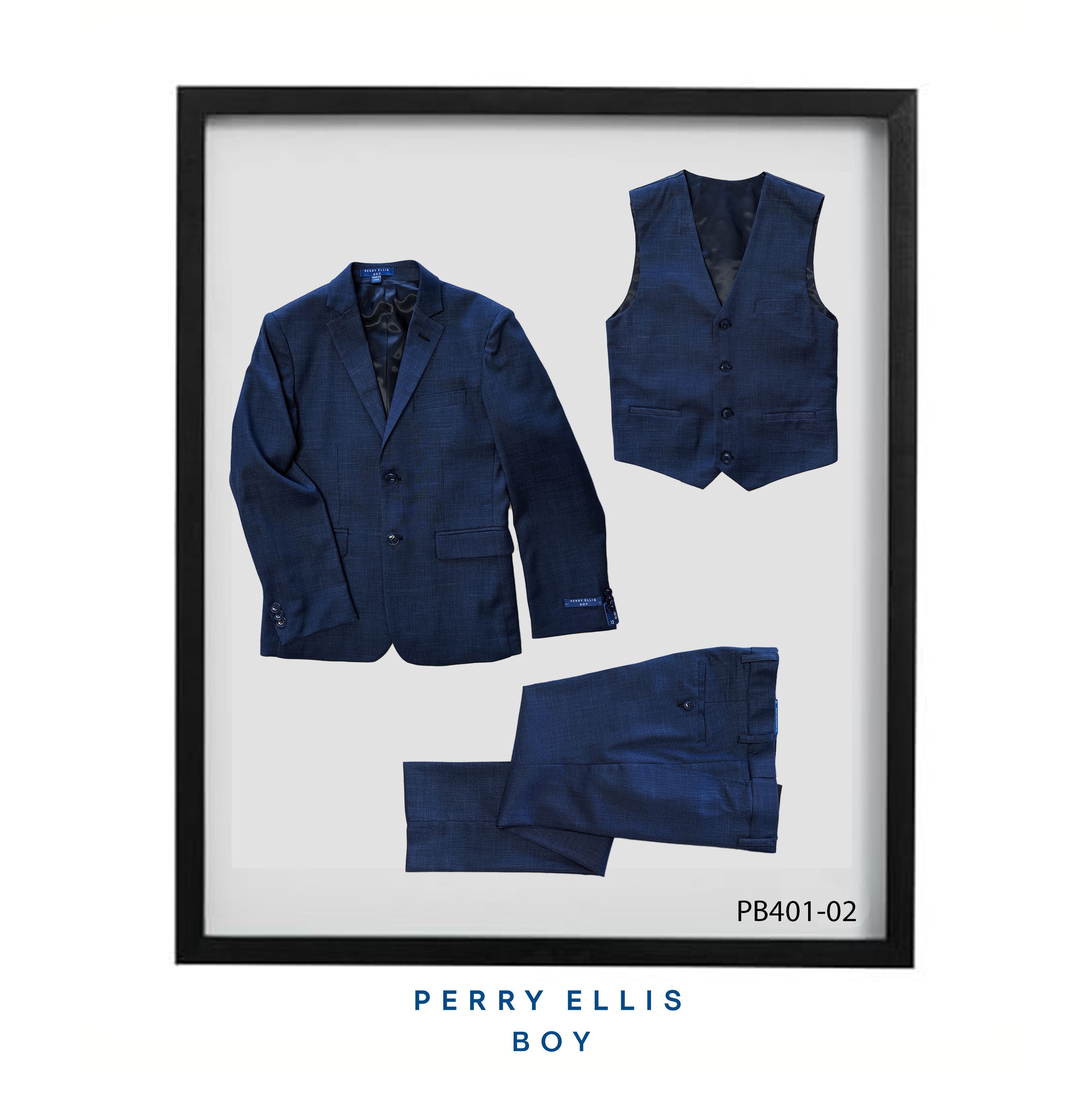 Blue 3 Piece Perry Ellis Textured Suits For Boys PB401-02