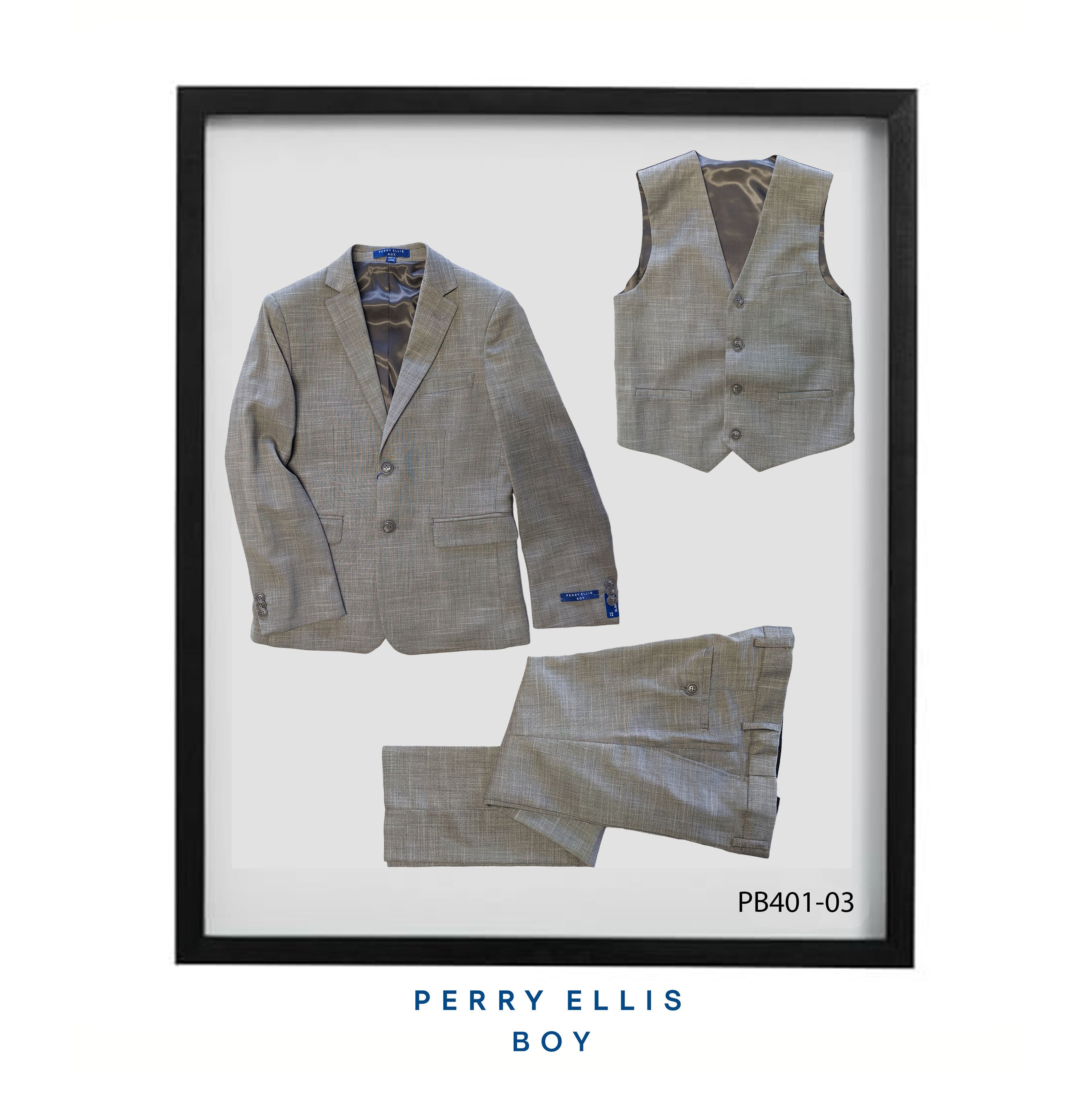 Lt Grey 3 Piece Perry Ellis Textured Suits For Boys PB401-03