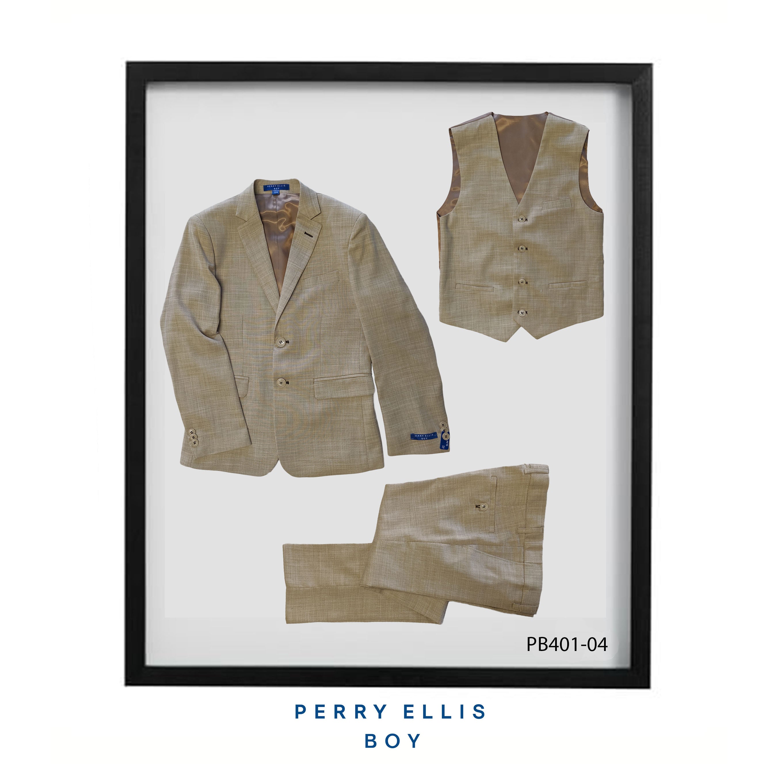 Beige 3 Piece Perry Ellis Textured Suits For Boys PB401-04