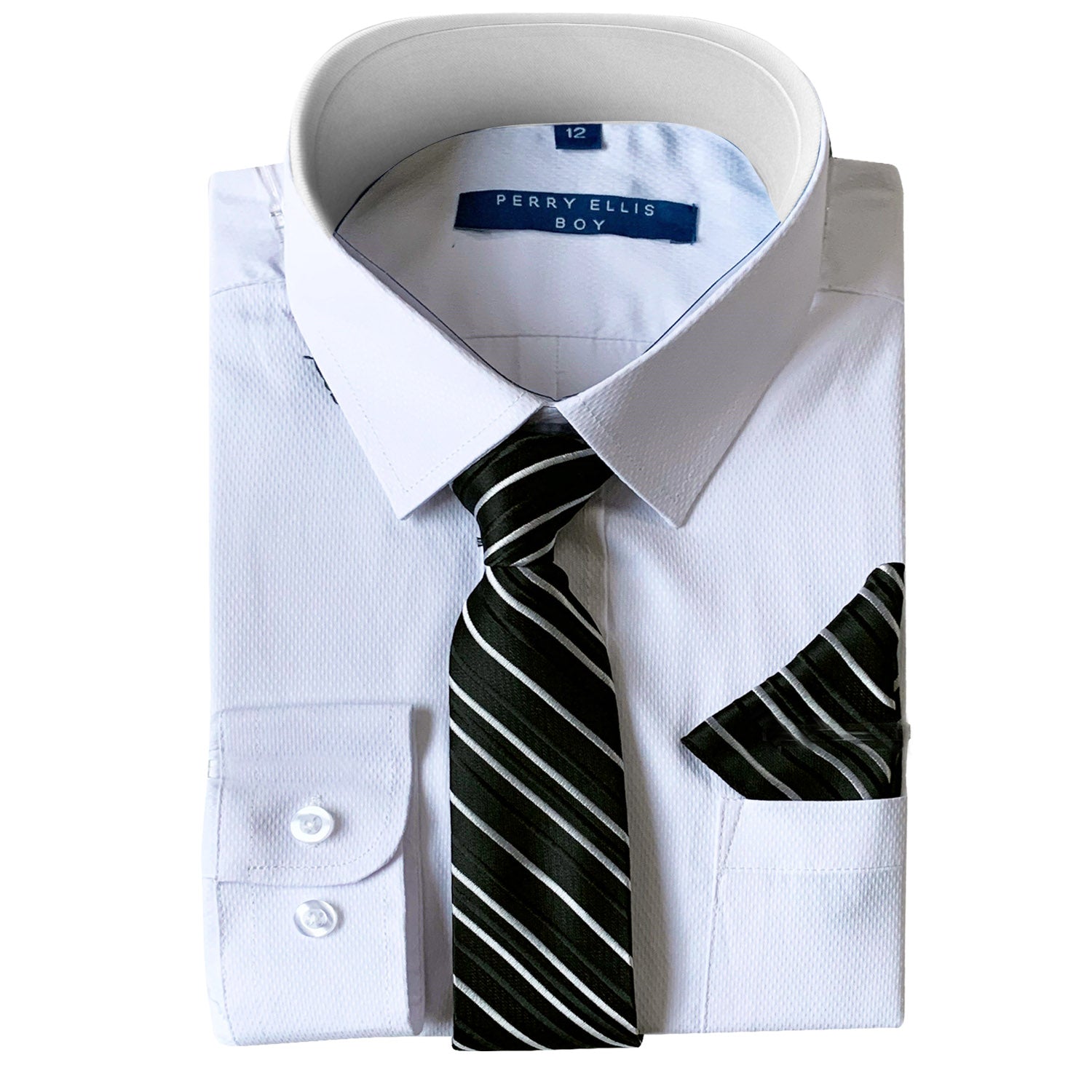 Perry Ellis Boys Dress Shirts w Black Tie Solid Shirts w Patterned Tie