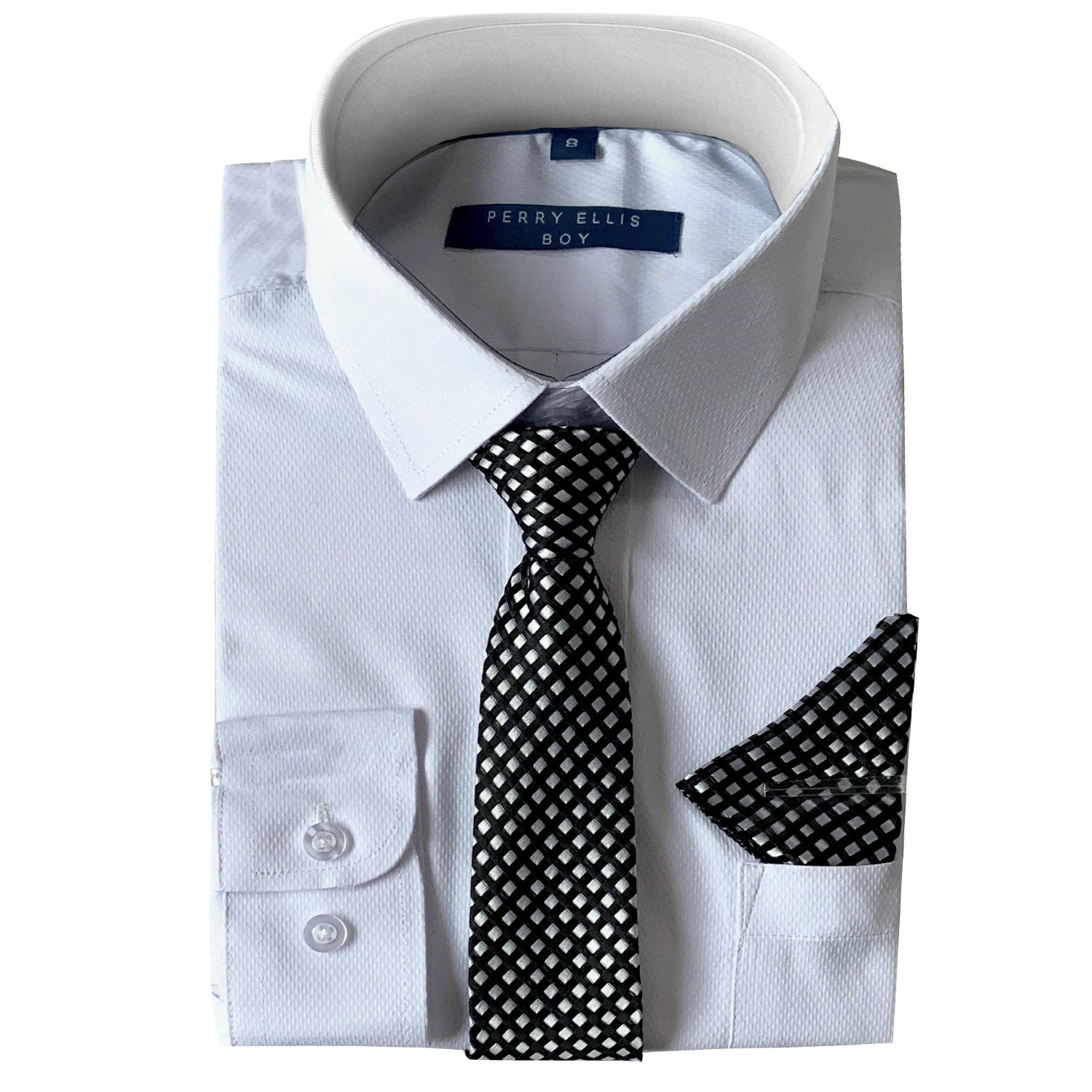 Perry Ellis Boys Dress Shirts w Lt Grey Tie Solid Shirts w Patterned Tie