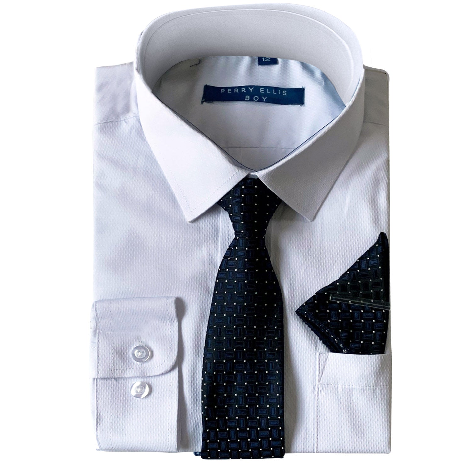 Perry Ellis Boys Dress Shirts w Navy Tie Solid Shirts w Patterned Tie