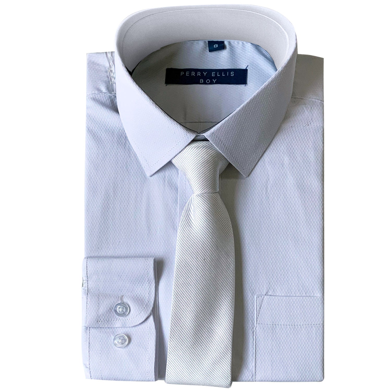 Perry Ellis Boys Dress Shirts w White Tie Solid Shirts w Colored Tie