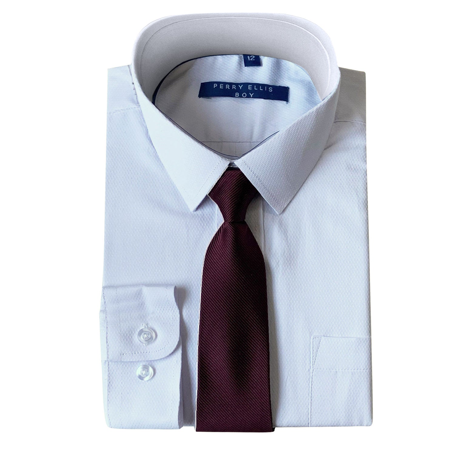 Perry Ellis Boys Dress Shirts w Burgundy Tie Solid Shirts w Colored Tie