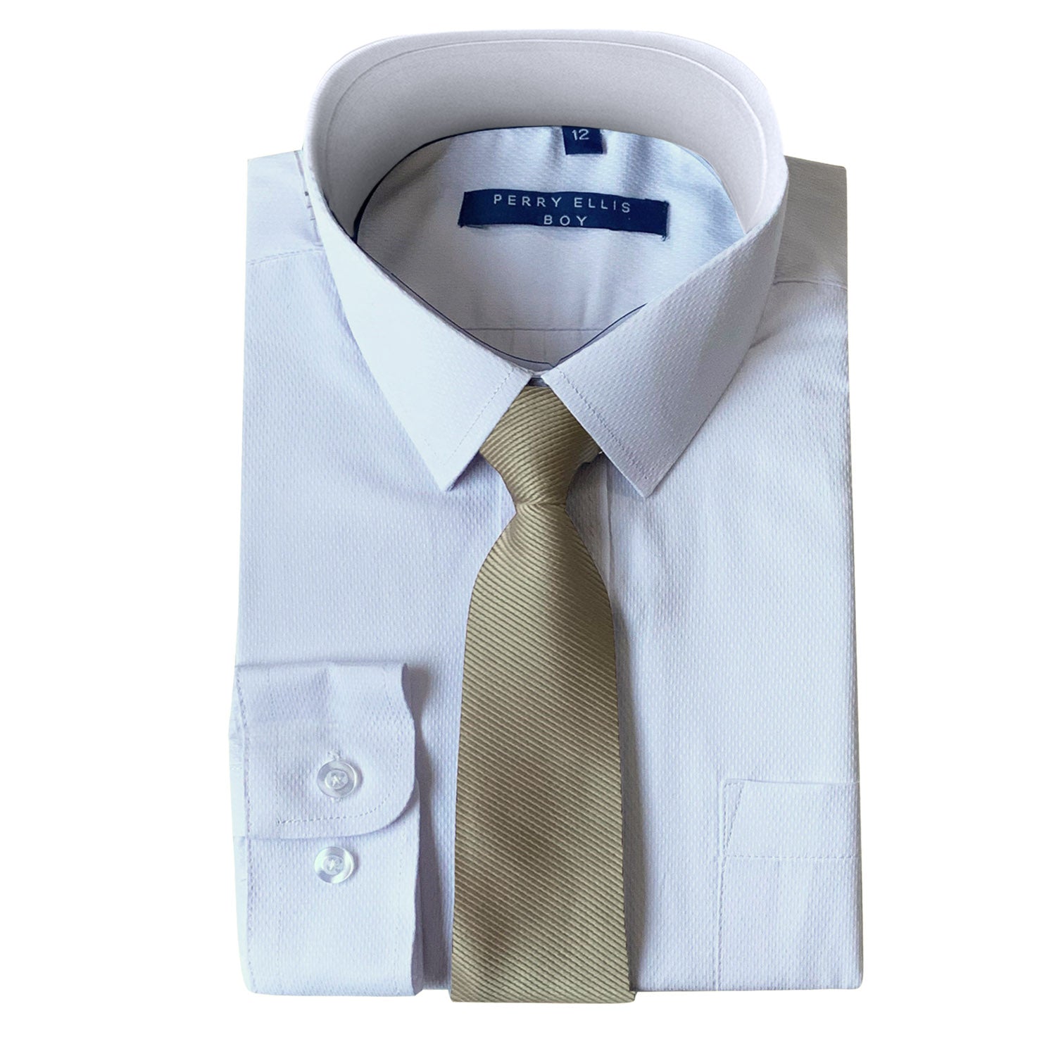 Perry Ellis Boys Dress Shirts w Tan Tie Solid Shirts w Colored Tie